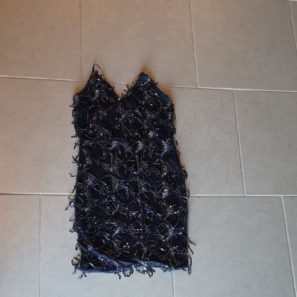 Navy Sequin Sleeveless Dress
